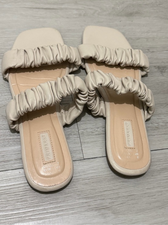 Primark Shoes - Primark Women's Cream Ruched Double-Band Slide Sandals